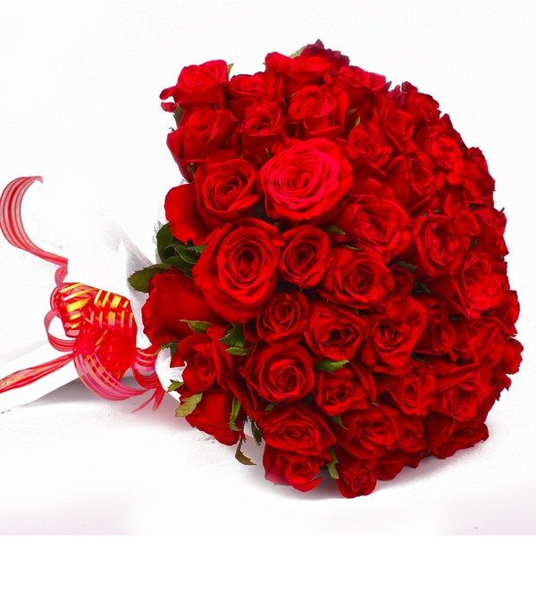 Romantic Gift of 50 Red Roses Tissue Wrapped AR61 JAI – photo #2