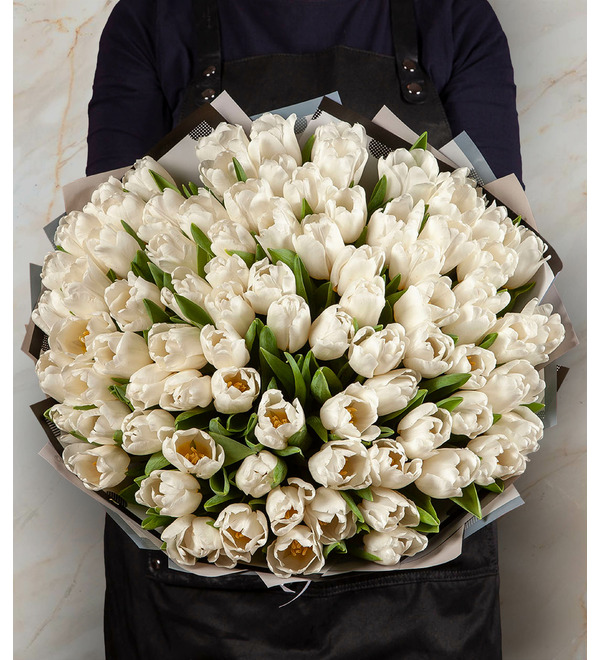 Bouquet-solo White Tulips (25,51,75 or 101) – photo #1