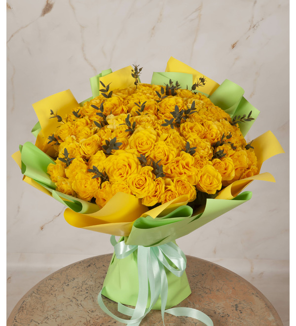 Букет-соло жёлтых роз (51,75,101 или 151) – фото № 1