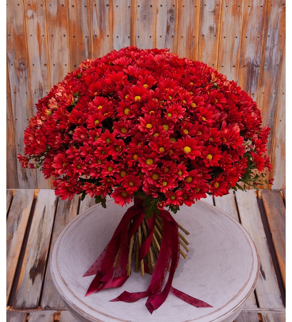 Bouquet-solo of red chrysanthemums (15,25,51,75 or 101) – photo #1