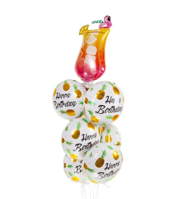 Букет шаров С Днём Рождения! (Тропики) (7 или 15 шаров) – фото № 1