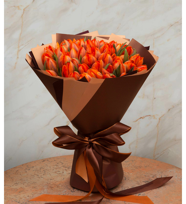 Bouquet-solo Tulips Orange Princess (15,25,35,51,75,101 or 151) – photo #1