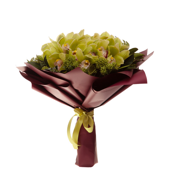 Букет-соло зелёных орхидей (15,25,35,51,75 или 101) – фото № 4