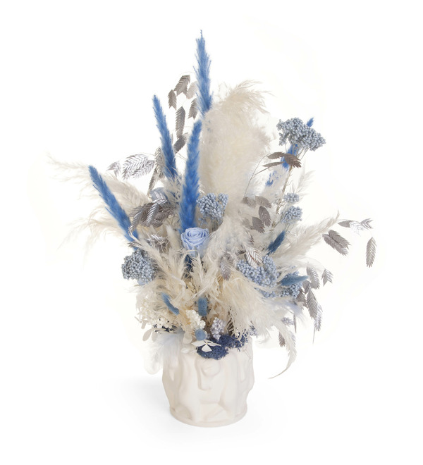Композиция из стабилизированных цветов и сухоцветов Серебряная лошадь – фото № 5