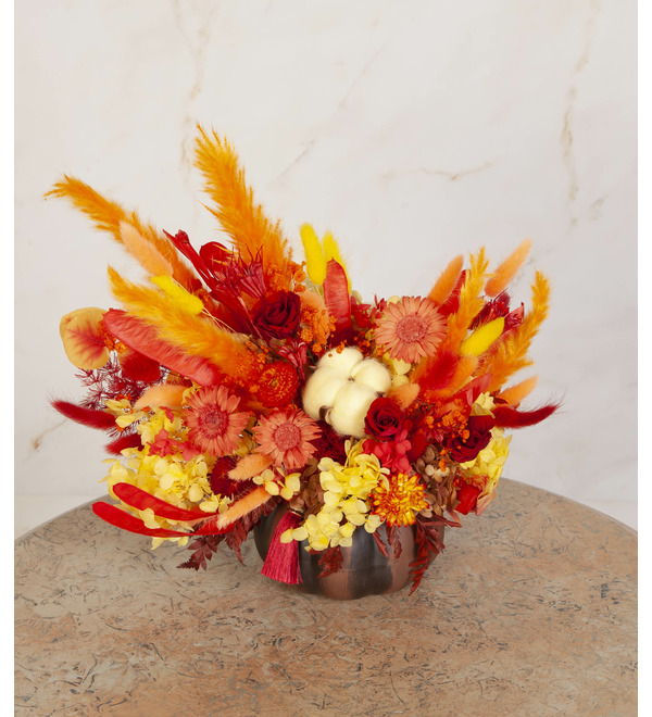 Композиция из стабилизированных цветов и сухоцветов Осенний урожай – фото № 4