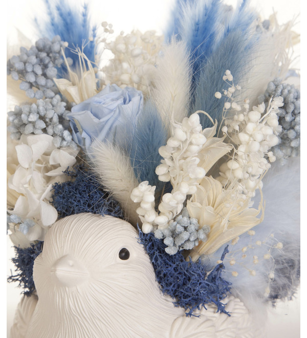 Композиция из стабилизированных цветов и сухоцветов Птичка – фото № 2