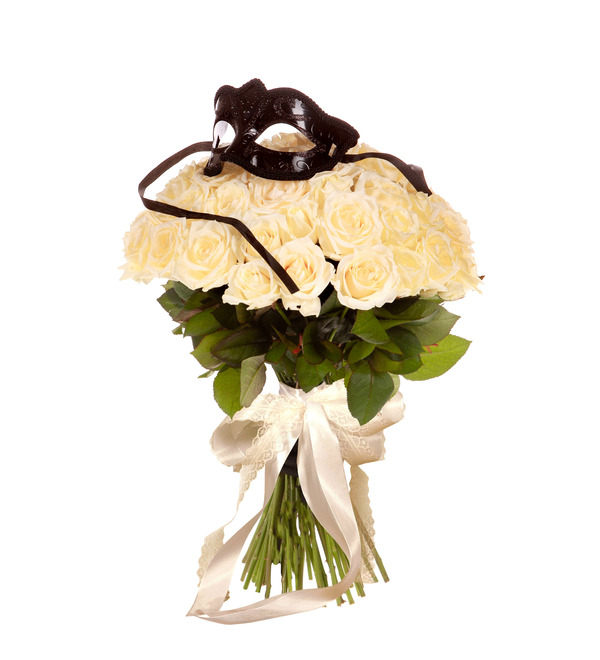 Bouquet-solo of white roses Secret (51,75 or 101) – photo #4