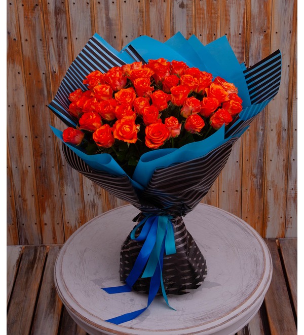 Bouquet-solo of orange roses (25,51,75 or 101) – photo #1