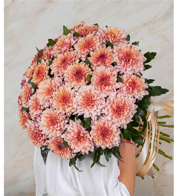 Bouquet of single-headed chrysanthemums Pip Salmon (21, 35 or 51) – photo #1