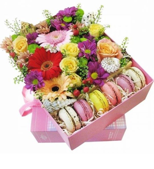 Коробка с цветами и макурунами Морской бриз BC03801 PAR – фото № 1