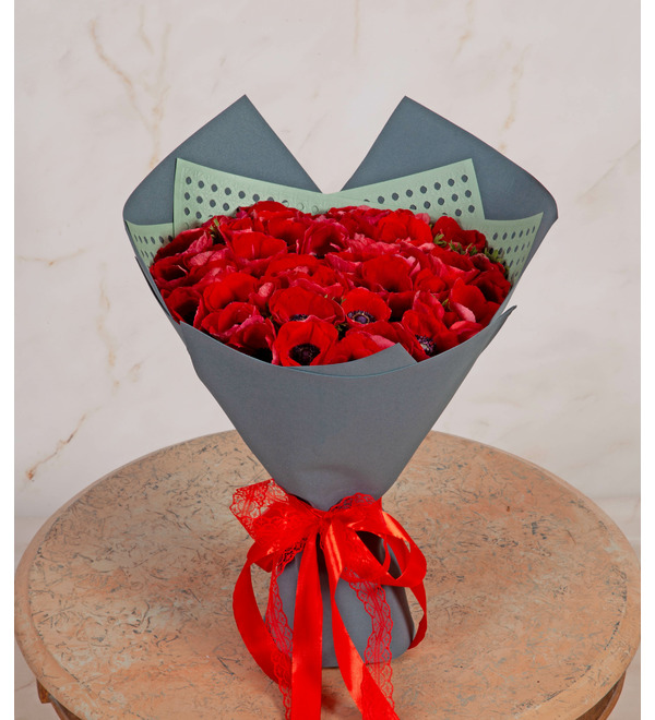 Bouquet-solo Red anemones (15,25,35,51,75 or 101) – photo #1