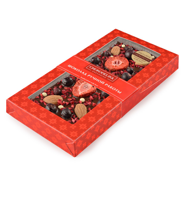 Dark chocolate with decoration Almond, currant, raspberry – photo #3