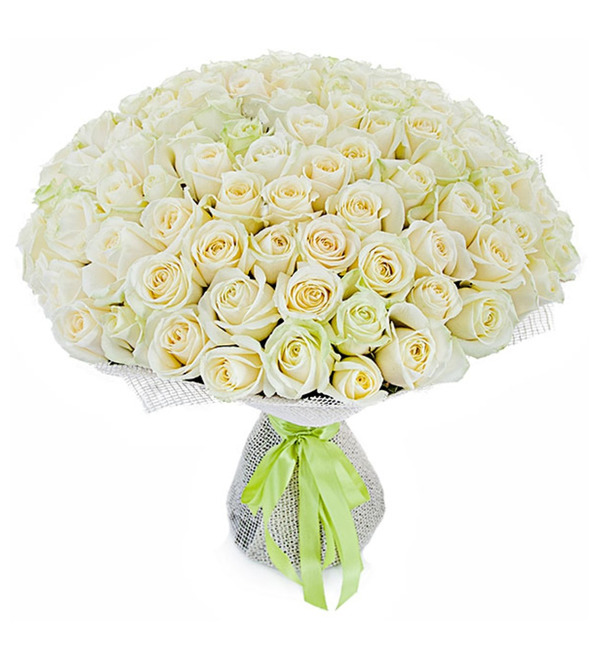Букет из 101 белой розы Белое солнце – фото № 5