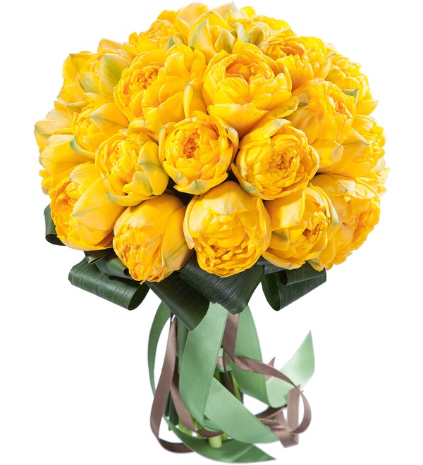 Букет-соло из тюльпанов Yellow Pompenette (15,25,35,51,75 или 101) – фото № 1