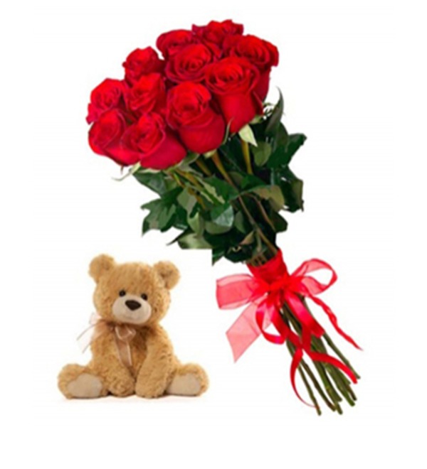 Букет из красных роз с игрушкой СY907 SCH – фото № 1