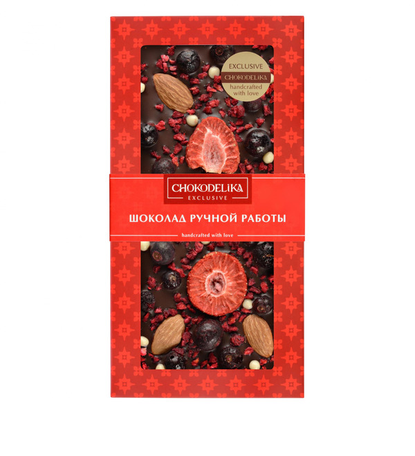 Dark chocolate with decoration Almond, currant, raspberry – photo #1