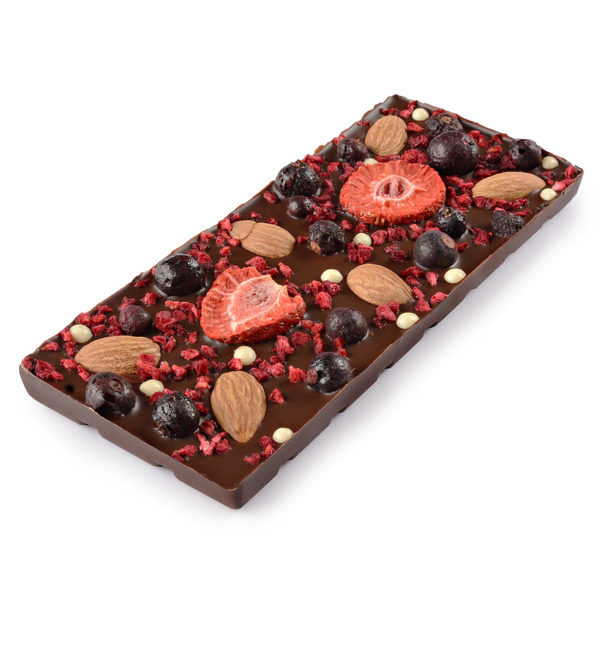 Dark chocolate with decoration Almond, currant, raspberry – photo #2