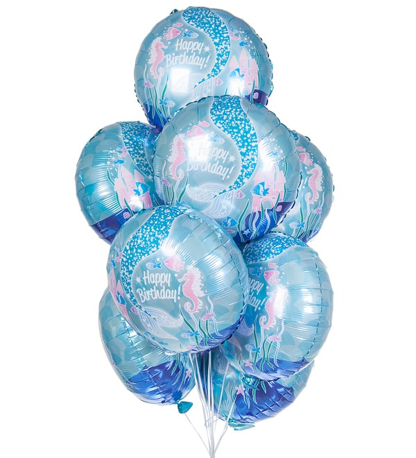 Bouquet of balloons Happy Birthday! (Little Mermaid) (9 or 18 balloons) – photo #1