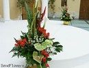 композиция из антуриумов, роз и хризантем